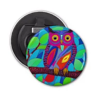 Whimsical Owl with Colorful Feathers Bottle Opener