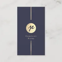 Elegant Navy Blue Gold Luxe Handwriting Monogram Business Card