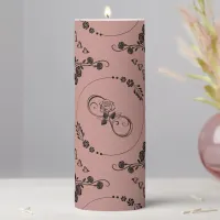 Simple Black Hearts, Floral, Infinity on Plum | Pillar Candle