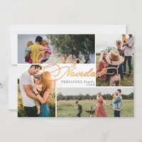 Feliz Navidad Gold Christmas Four Photo Collage Holiday Card