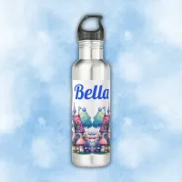 Pink & Blue Fairy Cottage Core Monogram on White | Stainless Steel Water Bottle