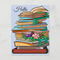 Hello, Keeping in Touch | Stack of Books Postcard