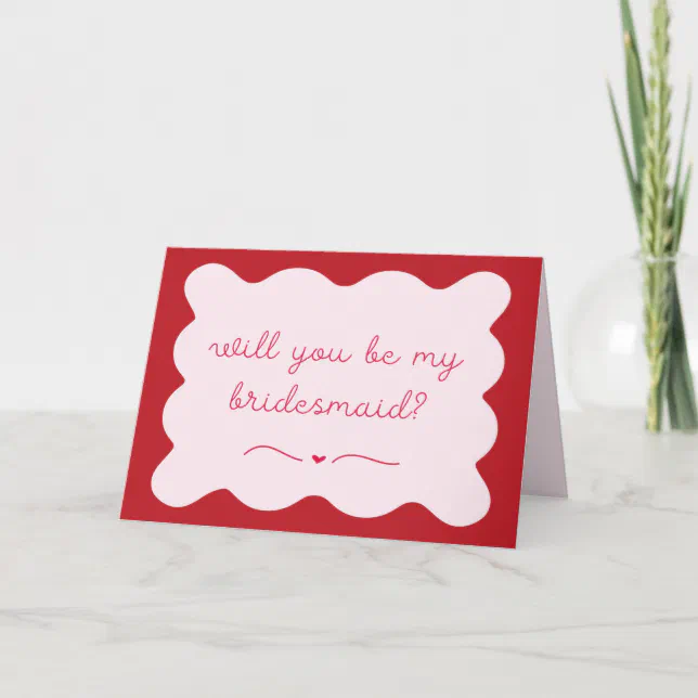 Chic Modern Red & Pink Trendy Bridesmaid Proposal Card