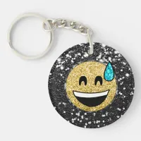 *~* AP40 Grinning QR Face Sweat  Emoji Glitter Keychain