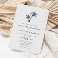 Tropical Beach Palm Tree Nautical Navy Wedding Invitation