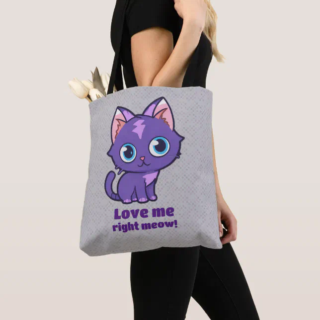 Purple Anime Cat Vector Art Gray Tote Bag