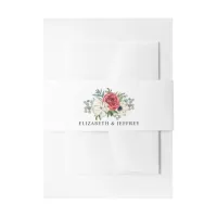 Rustic Elegant Red Floral White Wedding Invitation Belly Band