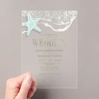 Sea Foam Beach Wedding ID837 Acrylic Invitations