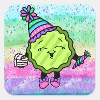 Birthday Pickle | Pink and Purple Birthday Hat Square Sticker