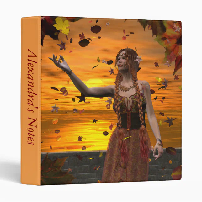 Elf in Falling Leaves Against an Autumn Sunset 3 Ring Binder