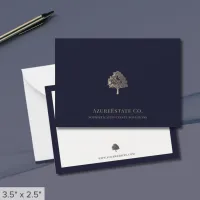 Professional Navy Blue Note Card Golden Tree Logo