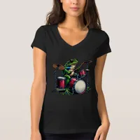 Funny Cartoon Frog Playing the Drums T-Shirt