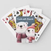 Cute Polar Bear Cubs Wearing Scarves Playing Cards