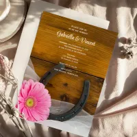 Pink Daisy and Horseshoe Country Western Wedding Magnetic Invitation