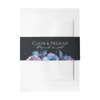 Deep Blue Purple Moody Twilight Floral Wedding Invitation Belly Band