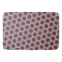 Red Blue Flower Geometric Abstract Bath Mat