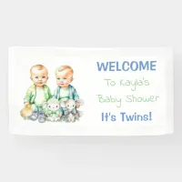 Baby Shower Banner for Twin Boys Blue and Green