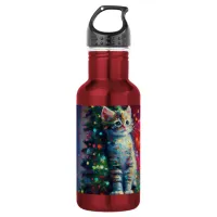 Cute Christmas Kitten  Stainless Steel Water Bottle