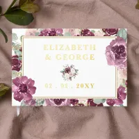 Elegant Modern Plum Gold Floral Wedding Foil Guest Book