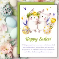 Watercolor Spring Bunny Floral Easter Holiday Card