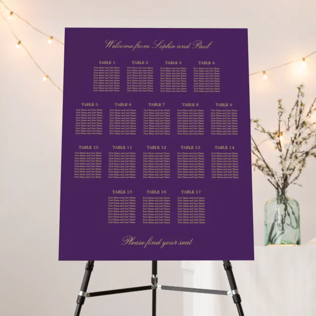 Purple Golden Beige 17 Table Seating Chart Foam Board