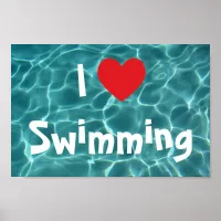 I Love Swimming Red Heart with Aqua Pool Water Poster