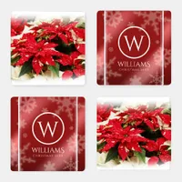 Festive Red White Floral Poinsettias Coaster Set