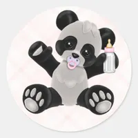 Panda with Pacifier Pink Baby Girl Classic Round Sticker