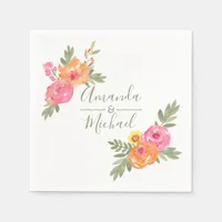 Spring Wedding watercolor flowers Paper Napkins