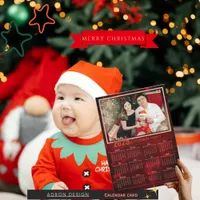 2025 Elegant Red Family Photo Calendar  Holiday Card