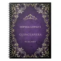 Rustic Purple Gold Princess Tiara Quinceanera    Notebook