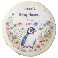 Baby Penguin in Flowers It's a Girl | Baby Shower Sugar Cookie