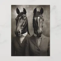 Horses in Suits Black and White Postcard