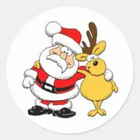 Santa With Deer Classic Round Sticker
