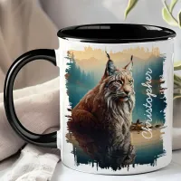 Lynx by Mountain Lake Reflection Mug