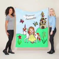 Pretty Red Head Princess and Unicorn Fairy Tale Fleece Blanket