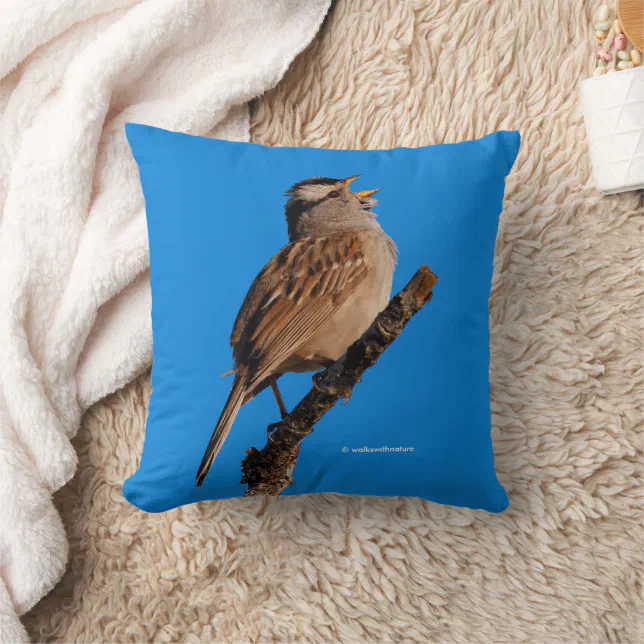 A White-Crowned Sparrow Sings to the Sun Throw Pillow