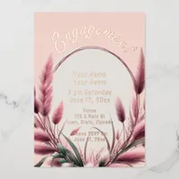 Coral Pampas Engagement Foil Invitation