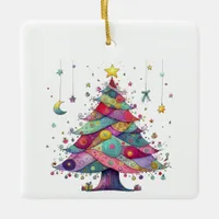 Wacky Whimsical Christmas Tree, Bright Colors Cera Ceramic Ornament