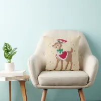 Christmas Reindeer Faux Embroidered  Throw Pillow