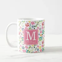 Girly Colorful Bohemian Spring Flowers Monogram Coffee Mug