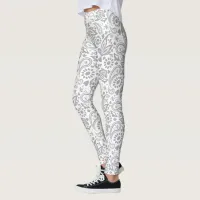 Boho Chic Grey White Stylish Gypsy Patterned Leggings