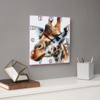 Giraffes at sunset in the savannah square wall clock