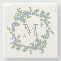 Floral Wreath Monogram Stone Coaster