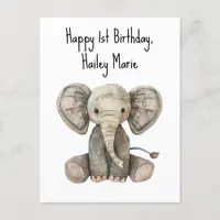 First Birthday Stuffed Elephant Personalized Postcard