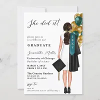 Modern Teal Gold Photo She Did It Graduation Invitation