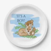 It's a Boy, Fox and Teddy Bear Baby Shower Paper Plates