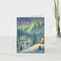 Magical Christmas night in the forest under stars  Holiday Card