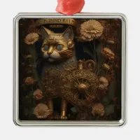 Gothic Steampunk Gold Cat Metal Ornament