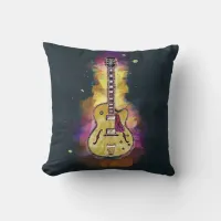 Cool Colorful Guitar Art | Bright Yellow Pink Throw Pillow